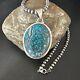 Mens Navajo Sterling Silver Blue Spiderweb Turquoise Necklace Pendant 16193