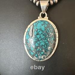 Mens Navajo Sterling Silver Blue Spiderweb Turquoise Necklace Pendant 16193