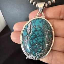 Mens Navajo Sterling Silver Blue Spiderweb Turquoise Necklace Pendant 16193