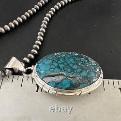 Mens Navajo Sterling Silver Blue Spiderweb Turquoise Necklace Pendant 16193