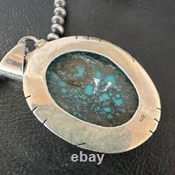 Mens Navajo Sterling Silver Blue Spiderweb Turquoise Necklace Pendant 16193