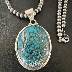 Mens Navajo Sterling Silver Blue Spiderweb Turquoise Necklace Pendant 16193