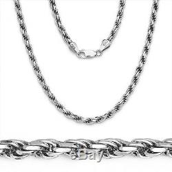 Mens Solid Rope Chain Necklace 925 Sterling Silver Italy Made Multiple Sizes
