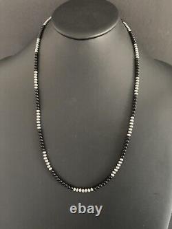 Mens Sterling Silver Black Onyx Bead Necklace 26 Inch