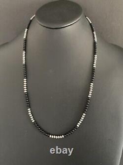 Mens Sterling Silver Black Onyx Bead Necklace 26 Inch