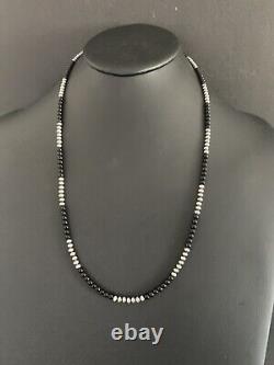 Mens Sterling Silver Black Onyx Bead Necklace 26 Inch