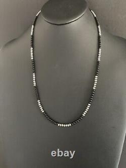 Mens Sterling Silver Black Onyx Bead Necklace 26 Inch