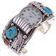 Mens Sterling Silver Watch Cuff With Tuquoise Coral Navajo Made