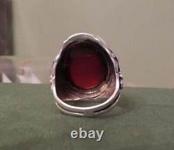 Mens or Womens Stately Large Custom Made Garnet Cabochon Ring, Regal Sterling