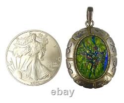 Mexico Sterling Silver and Fancy Glass Pendant Hand Made