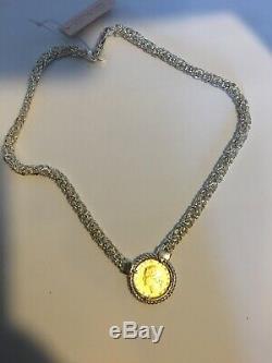 Mia Fiore Genuine LIRA COIN Gold 925 Sterling Silver Wide Necklace MADE in ITALY