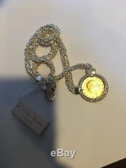 Mia Fiore Genuine LIRA COIN Gold 925 Sterling Silver Wide Necklace MADE in ITALY