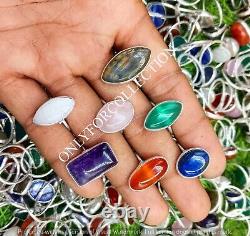 Milky Moonstone & Mix Gemstone 925 Sterling Silver Plated 100 PCs Rings Jewelry