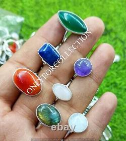 Milky Moonstone & Mix Gemstone 925 Sterling Silver Plated 100 PCs Rings Jewelry