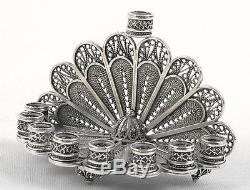 Miniature Sterling Silver Hanukkah Menorah Yemenite Filigree Art, Made in Israel
