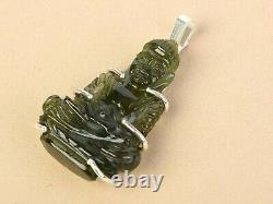 Moldavite pendant 925. Silver BUDDHA hand made carved carving = 5.7g #CARV709