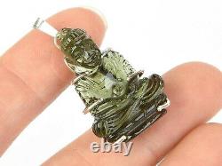 Moldavite pendant 925. Silver BUDDHA hand made carved carving = 5.7g #CARV709