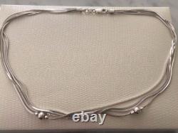 Multi-Strand Sterling Silver 925 Necklace with Silver Beads by HAN Made in Italy