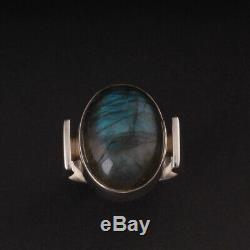 N. E. From Sterling Ring with Labradorite. Silver. Vintage. MADE IN DENMARK