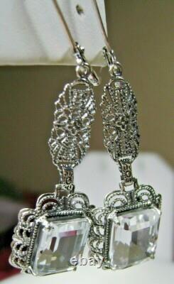 NATURAL White Topaz Sterling Silver Festoon Filigree Earrings (Custom-Made) E8