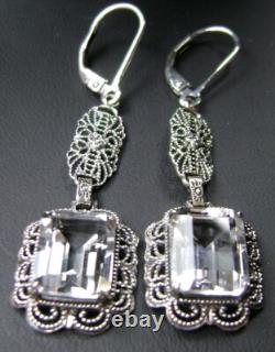 NATURAL White Topaz Sterling Silver Festoon Filigree Earrings (Custom-Made) E8