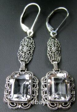 NATURAL White Topaz Sterling Silver Festoon Filigree Earrings (Custom-Made) E8