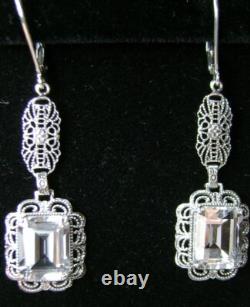 NATURAL White Topaz Sterling Silver Festoon Filigree Earrings (Custom-Made) E8