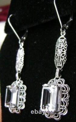 NATURAL White Topaz Sterling Silver Festoon Filigree Earrings (Custom-Made) E8