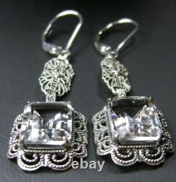 NATURAL White Topaz Sterling Silver Festoon Filigree Earrings (Custom-Made) E8