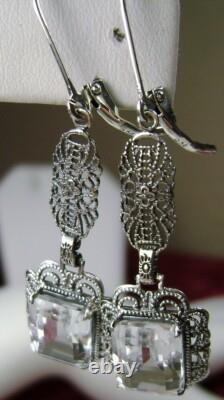 NATURAL White Topaz Sterling Silver Festoon Filigree Earrings (Custom-Made) E8