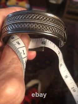 NAVAJO CUSTOM MADE STERLING SILVER LGE BRACELT HEAVY 39.88g, 6 + 1 1/4' GAP