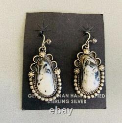 NAVAJO MW Well-Made Sterling Silver WHITE BUFFALO Dangle Pierced Earrings