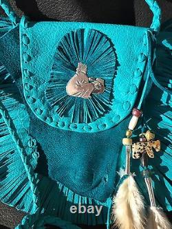 NAVAJO STERLING HAND MADE FRINGED DEERSKIN BAG Phone Case