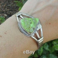 NEW P SANCHEZ Navajo made Sterling Silver Gaspeite Stone CUFF BRACELET 6.5 BBHk