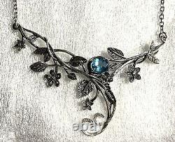 NWOT Or Paz Sterling Silver 925 Blue Topaz Floral Swirl Necklace Made Israel PZ