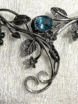 NWOT Or Paz Sterling Silver 925 Blue Topaz Floral Swirl Necklace Made Israel PZ
