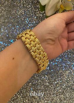 NWOT Sterling Silver 925 Gold Plated Mesh Wide Bracelet Made In Italy