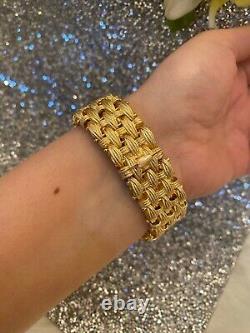 NWOT Sterling Silver 925 Gold Plated Mesh Wide Bracelet Made In Italy