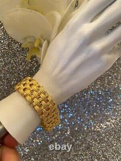 NWOT Sterling Silver 925 Gold Plated Mesh Wide Bracelet Made In Italy