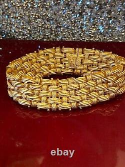 NWOT Sterling Silver 925 Gold Plated Mesh Wide Bracelet Made In Italy