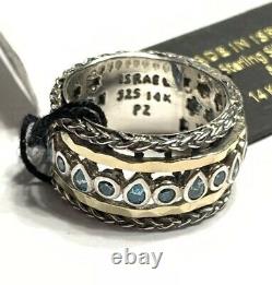 NWT OR PAZ 925 Sterling Silver 14K Gold Blue Topaz Spinner Ring Sz 7 Made Israel