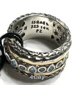 NWT OR PAZ 925 Sterling Silver 14K Gold Blue Topaz Spinner Ring Sz 7 Made Israel