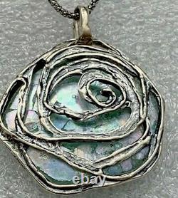 NWT OR PAZ ROMAN GLASS FLOWER OVERLAY PENDANT Sterling Silver 925 Made Israel PZ