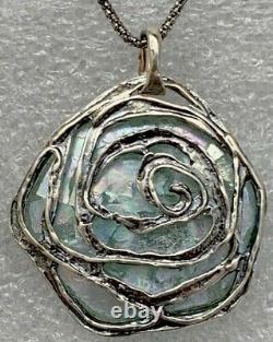 NWT OR PAZ ROMAN GLASS FLOWER OVERLAY PENDANT Sterling Silver 925 Made Israel PZ