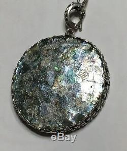 NWT OR PAZ ROMAN GLASS LARGE ROUND PENDANT Sterling Silver 925 Made In Israel