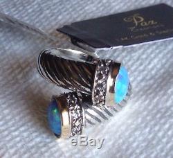 NWT Or Paz Sterling Silver 14K Gold Opal Bypass Ring Sz 8 Made In Israel
