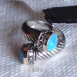 NWT Or Paz Sterling Silver 14K Gold Opal Bypass Ring Sz 8 Made In Israel
