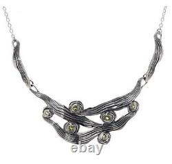 NWT Or Paz Sterling Silver 925 Peridot Textured Heavy Necklace Made Israel PZ