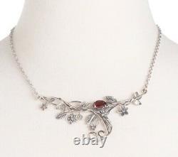 NWT Or Paz Sterling Silver 925 Red Garnet Floral Necklace Made In Israel PZ