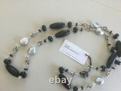 NWT STEPHEN DWECK Made In USA Sterling Silver Black Agate And Pearl Necklace